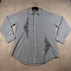 Rough Stock Panhandle Slim Mens Large Black White Gingham Floral Western Shirt L